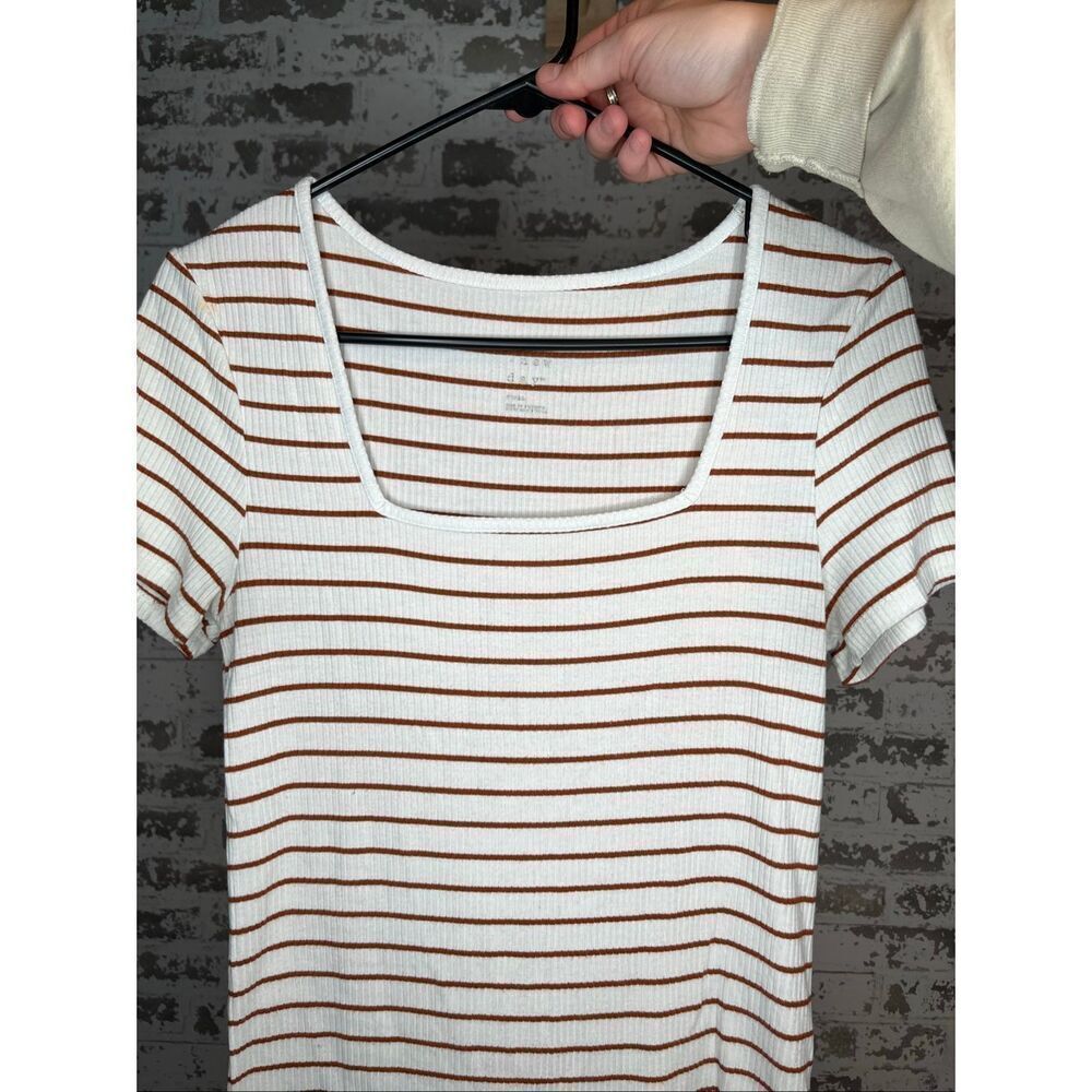A new day | women striped ribbed square neck short sleeve shirt